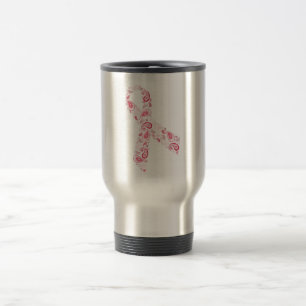 paisley pink ribbon travel mug
