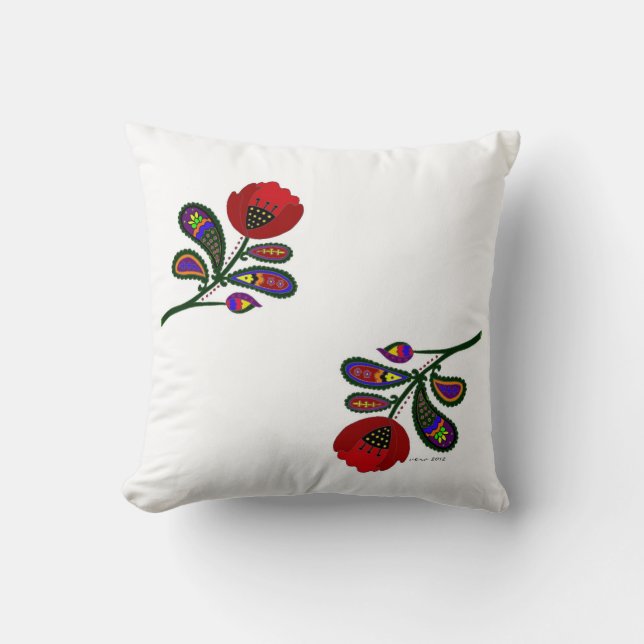 Paisley Poppy Ukrainian Folk Art Cushion (Front)