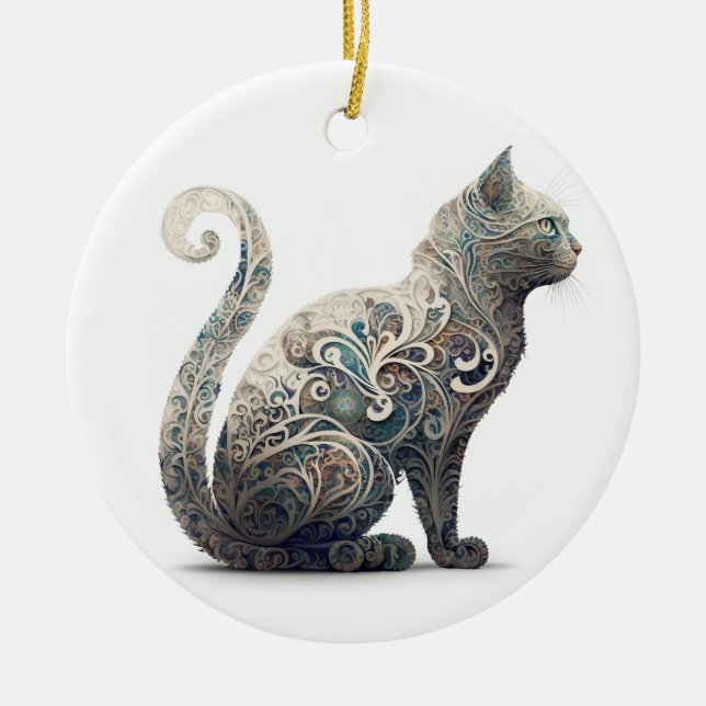 Paisley Profile Cat Ceramic Tree Decoration (Front)