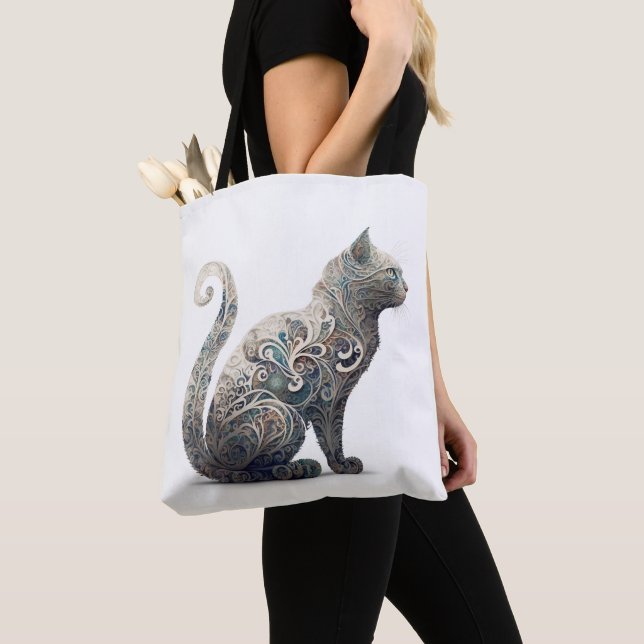 Paisley Profile Cat Tote Bag (Close Up)
