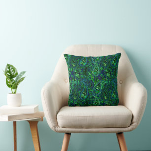 Paisley Profusion Vibrant Floral Blue Green Cushion