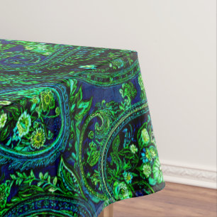 Paisley Profusion Vibrant Floral Blue Green Tablecloth