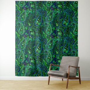 Paisley Profusion Vibrant Floral Blue Green Tapestry
