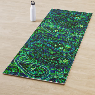 Paisley Profusion Vibrant Floral Blue Green Yoga Mat