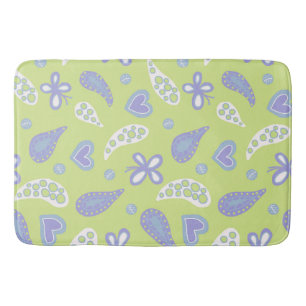 Paisley Purple and Lime Butterflies and Hearts Bath Mat