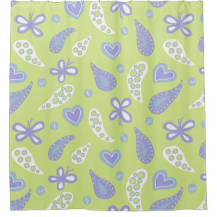 Paisley Purple and Lime Butterflies and Hearts Shower Curtain