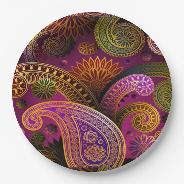 Paisley Purple Paper Plate (Front)