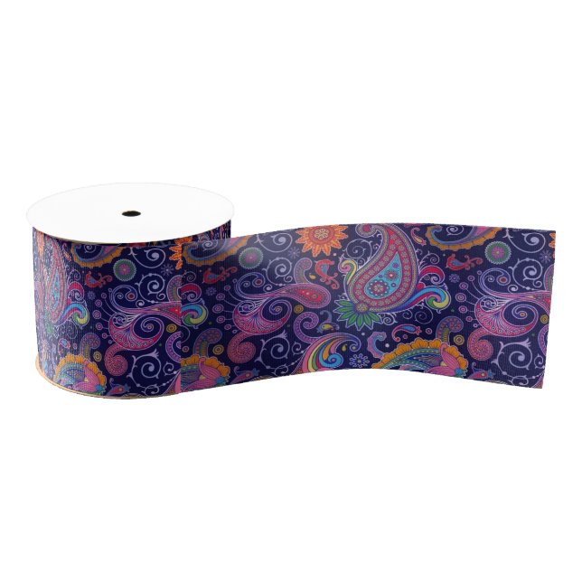 Paisley Purple pink Grosgrain Ribbon (Spool)