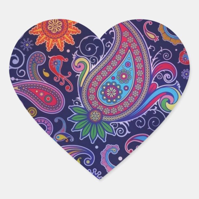 Paisley Purple pink Heart Sticker (Front)