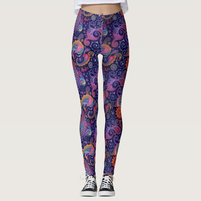 Paisley Purple pink Leggings (Front)
