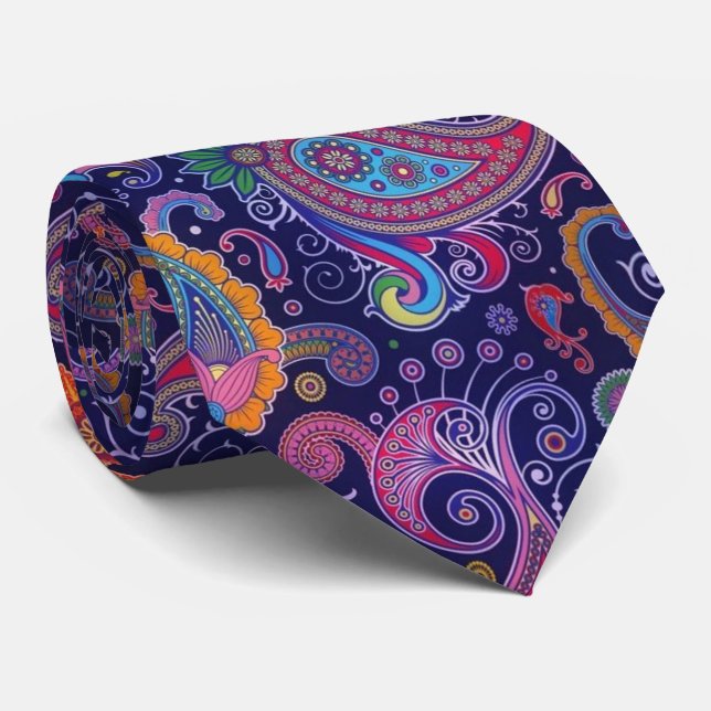 Paisley Purple pink Tie (Rolled)