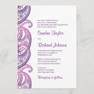 Paisley Purple & Pink Traditional Indian Wedding Invitation