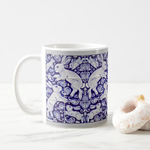 Paisley Rabbit Ceramic Tile Pattern Blue & White Coffee Mug