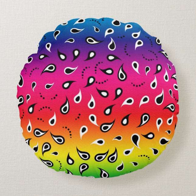 Paisley Rainbow Round Cushion (Front)