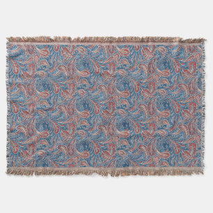 Paisley Red, White and Blue Faux Denim Throw Blanket
