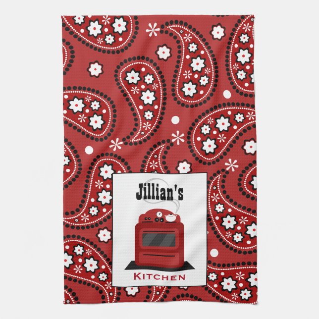 Paisley & Retro Stove Personalised Kitchen Towel (Vertical)