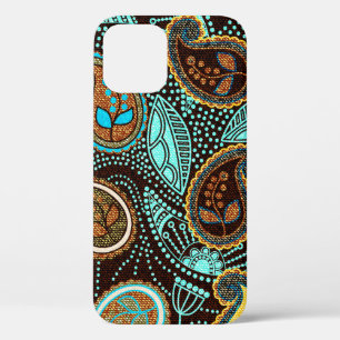 Paisley seamless pattern, jeans texture effect iPhone 12 case