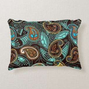 Paisley seamless pattern, jeans texture effect decorative cushion