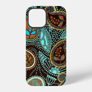 Paisley seamless pattern, jeans texture effect iPhone 12 case