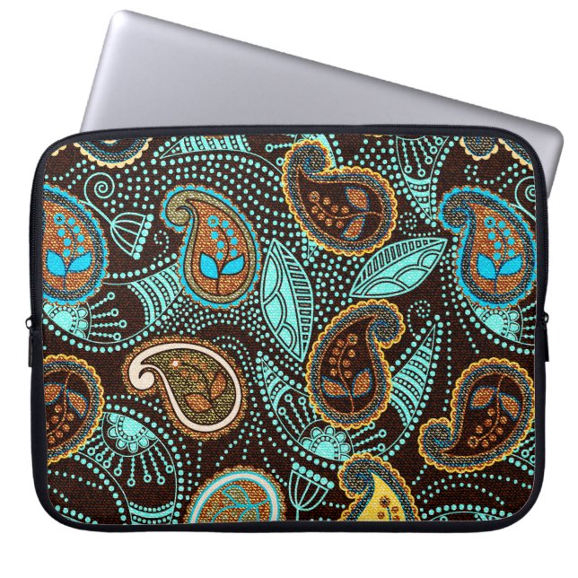 Paisley seamless pattern, jeans texture effect  laptop sleeve (Front)