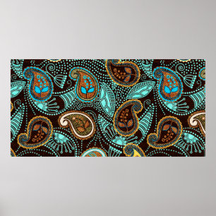 Paisley seamless pattern, jeans texture effect poster