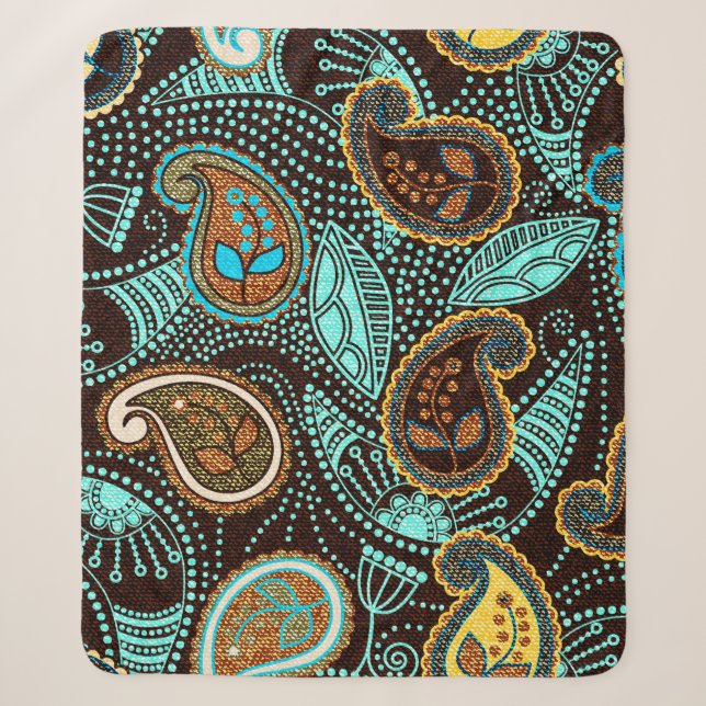 Paisley seamless pattern, jeans texture effect  sherpa blanket (Front)