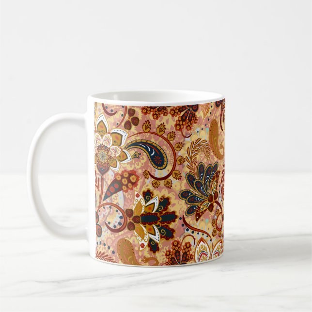 Paisley seamless pattern with flowers in indian st coffee mug (Left)