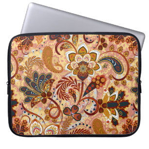 Paisley seamless pattern with flowers in indian st laptop sleeve