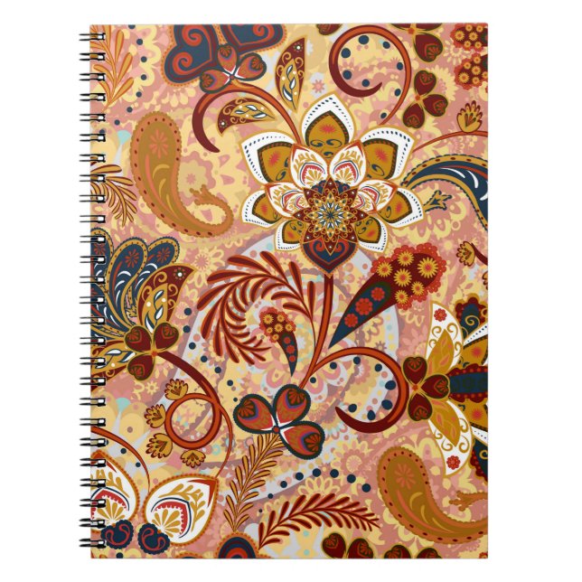 Paisley seamless pattern with flowers in indian st notebook (Front)