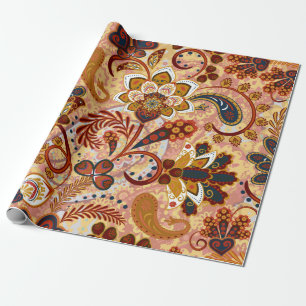 Paisley seamless pattern with flowers in indian st wrapping paper