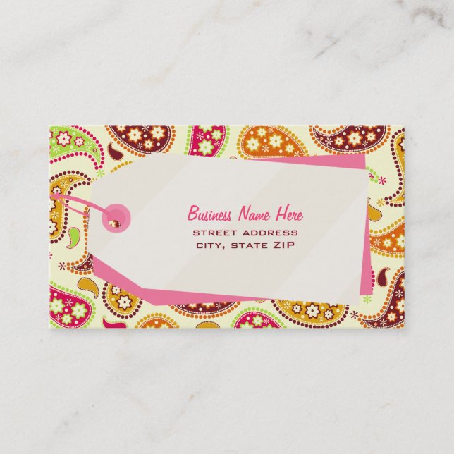 Paisley & Shopping Tag Retail Business Card (Front)