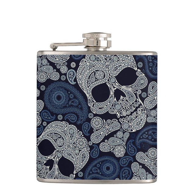 Paisley Skull Graphic Print Liquor Flask (Front)