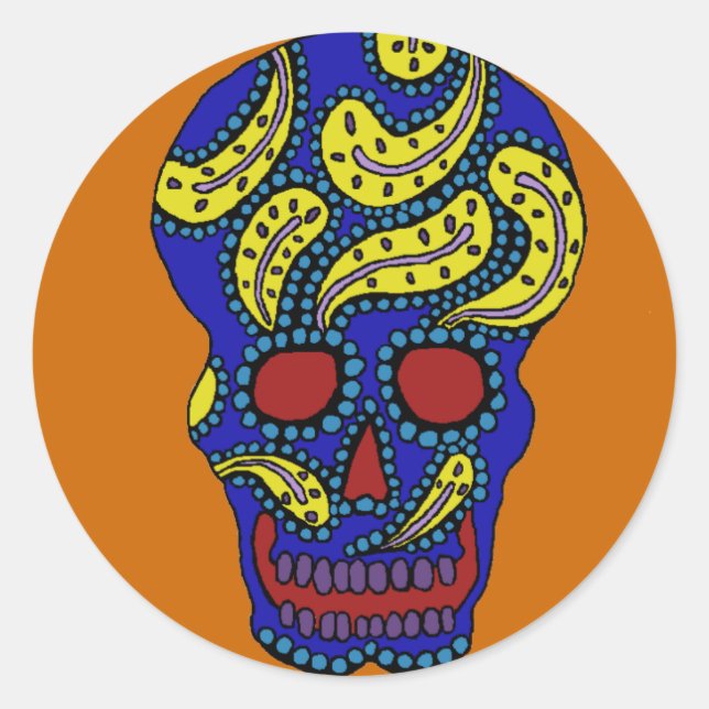 Paisley skull sticker in blue (Front)