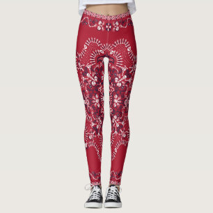 Paisley, skulls, bandanna, square design. leggings
