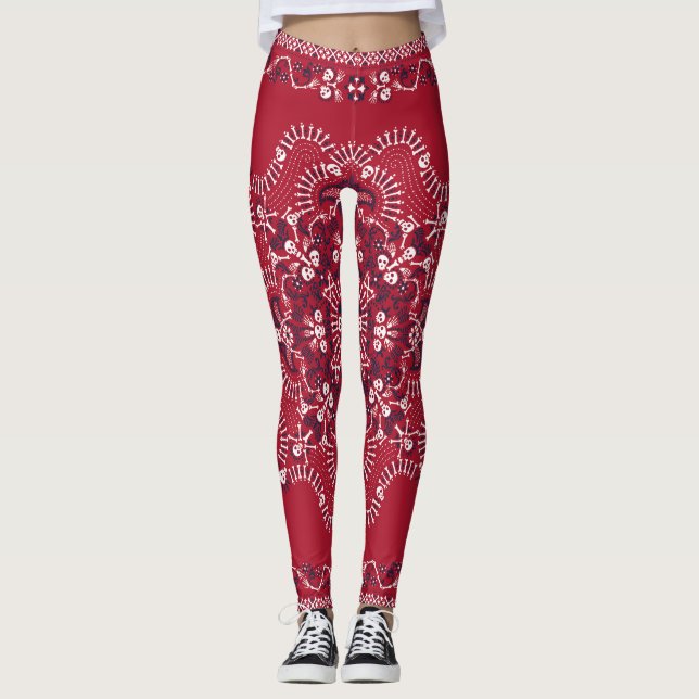 Paisley, skulls, bandanna, square design. leggings (Front)