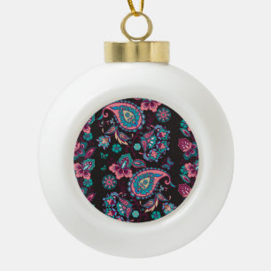 Paisley Stripe: Black Decorative Seamless Ceramic Ball Christmas Ornament