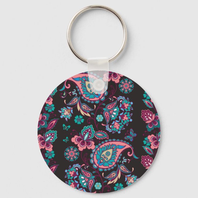 Paisley Stripe: Black Decorative Seamless Key Ring (Front)