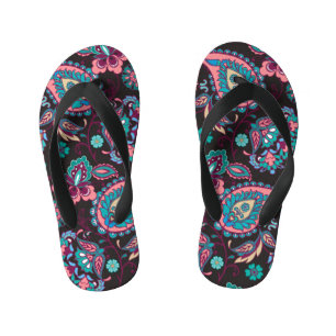 Paisley Stripe: Black Decorative Seamless Kid's Flip Flops