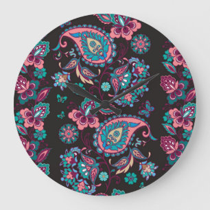 Paisley Stripe: Black Decorative Seamless Large Clock
