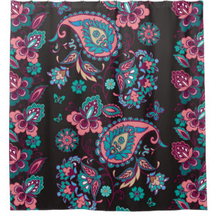 Paisley Stripe: Black Decorative Seamless Shower Curtain