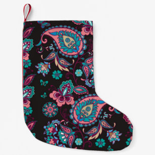 Paisley Stripe: Black Decorative Seamless Small Christmas Stocking