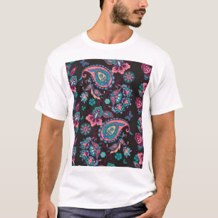 Paisley Stripe: Black Decorative Seamless T-Shirt