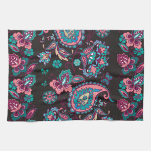 Paisley Stripe: Black Decorative Seamless Tea Towel