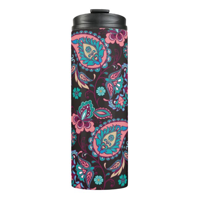 Paisley Stripe: Black Decorative Seamless Thermal Tumbler (Front)