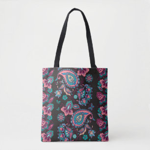 Paisley Stripe: Black Decorative Seamless Tote Bag