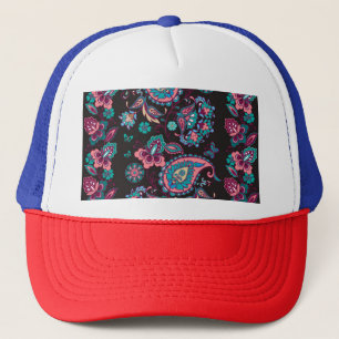 Paisley Stripe: Black Decorative Seamless Trucker Hat