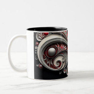 Paisley Swirl Red, Silver and White 2 mug