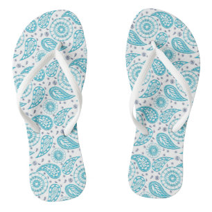 paisley teal pattern flip flops