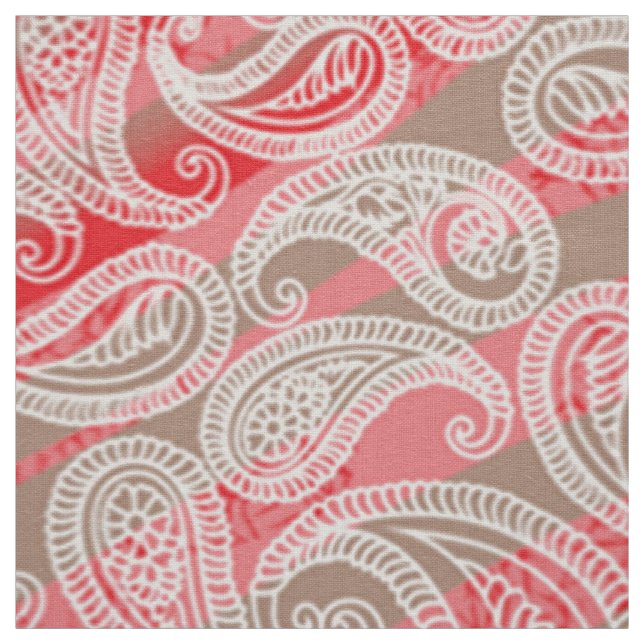 Paisley Textile | Red Pink Green Fabric Print (Swatch)