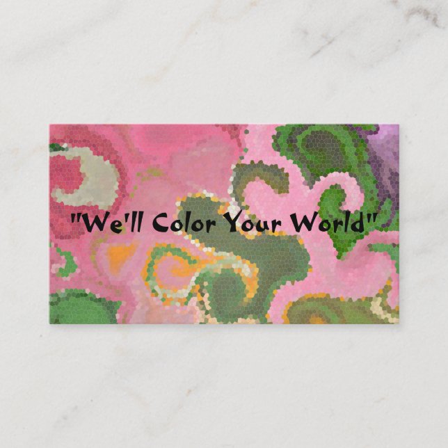 "PAISLEY/TIE-DYE DESIGN" (PINKS, GREENS AND GOLDS) BUSINESS CARD (Front)